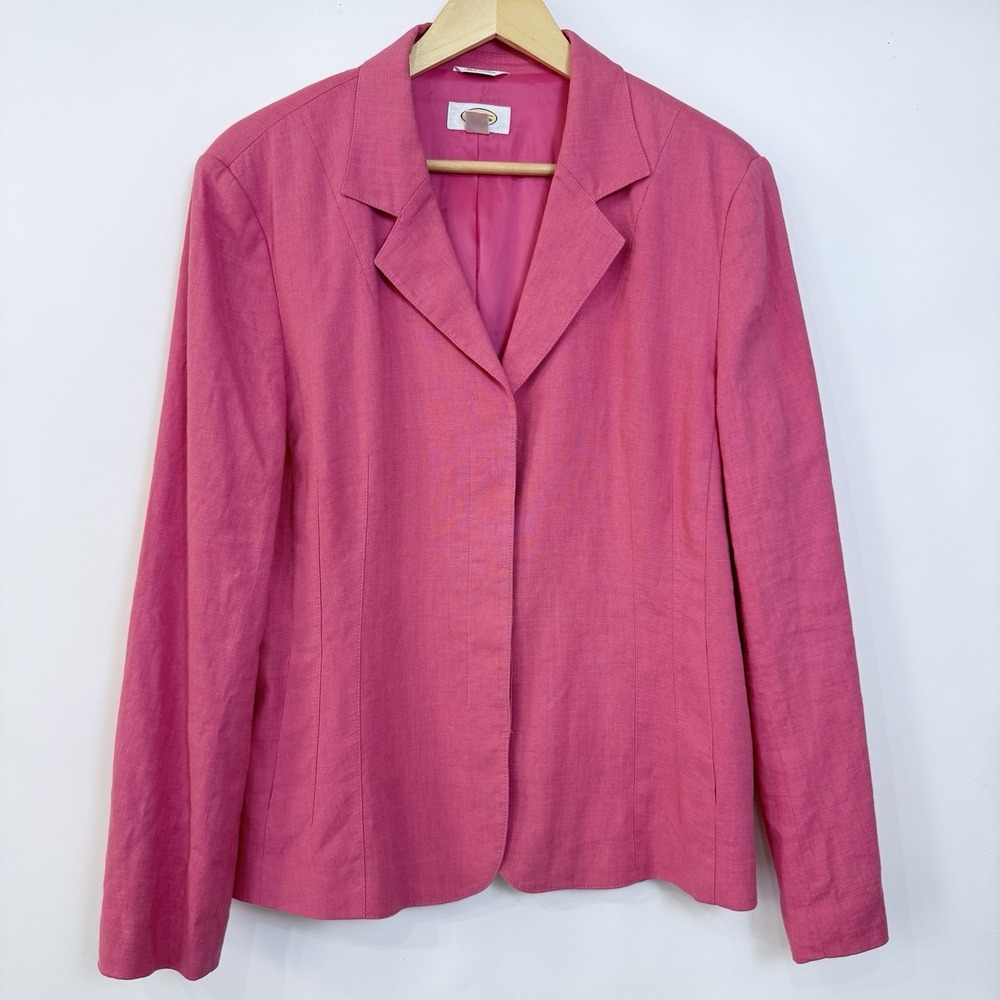 Vintage Talbots Pink Linen Blend Blazer Jacket Size 16 Lightweight Preppy Office